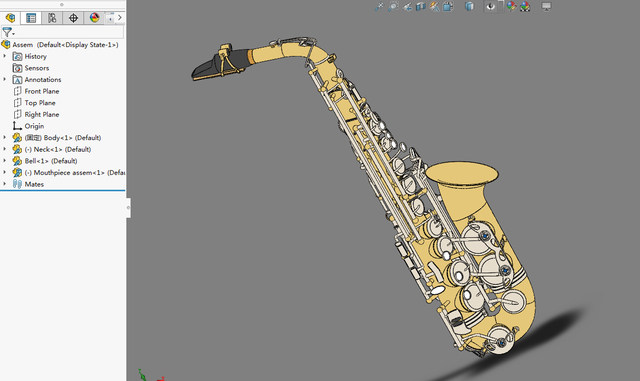 alto中音薩克斯管模型3D圖紙 Solidworks設計