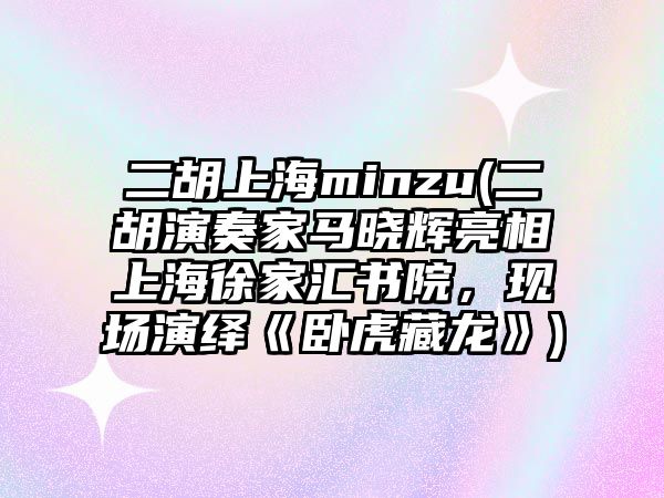 二胡上海minzu(二胡演奏家馬曉輝亮相上海徐家匯書院，現場演繹《臥虎藏龍》)