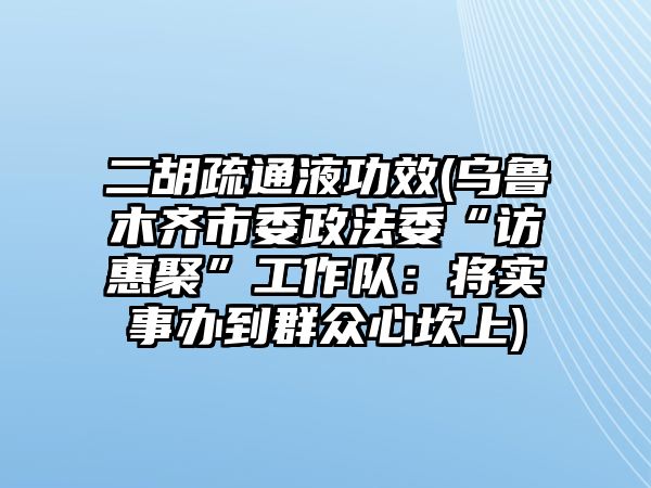 二胡疏通液功效(烏魯木齊市委政法委“訪惠聚”工作隊：將實事辦到群眾心坎上)