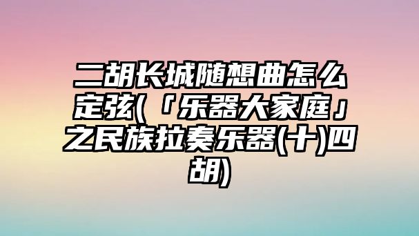 二胡長城隨想曲怎么定弦(「樂器大家庭」之民族拉奏樂器(十)四胡)