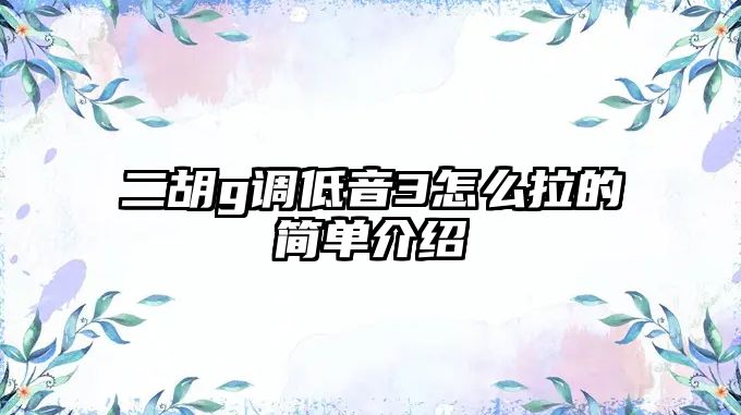 二胡g調低音3怎么拉的簡單介紹