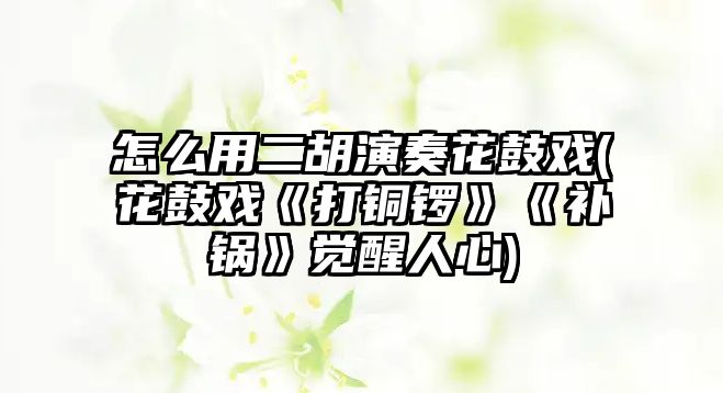 怎么用二胡演奏花鼓戲(花鼓戲《打銅鑼》《補(bǔ)鍋》覺醒人心)