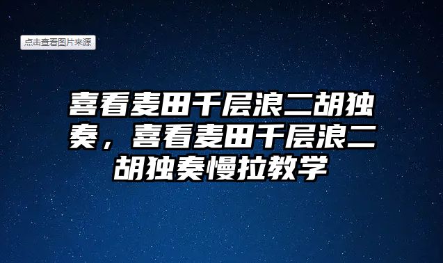 喜看麥田千層浪二胡獨奏，喜看麥田千層浪二胡獨奏慢拉教學