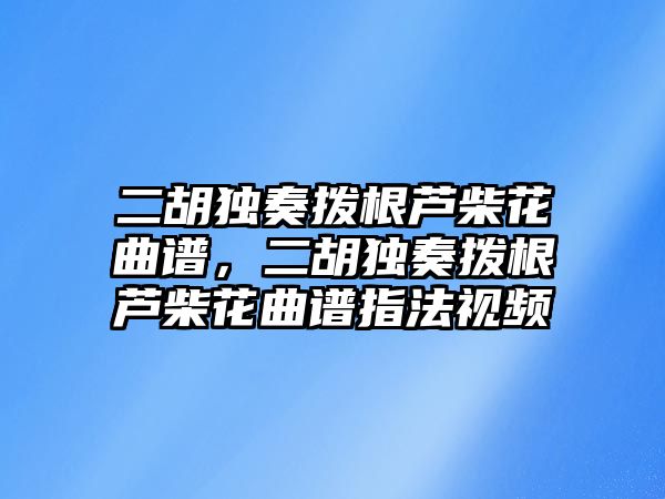 二胡獨奏撥根蘆柴花曲譜，二胡獨奏撥根蘆柴花曲譜指法視頻