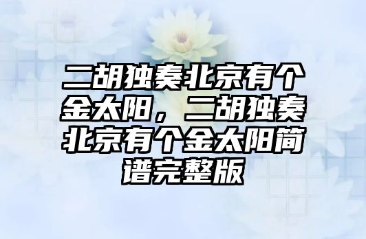 二胡獨奏北京有個金太陽，二胡獨奏北京有個金太陽簡譜完整版