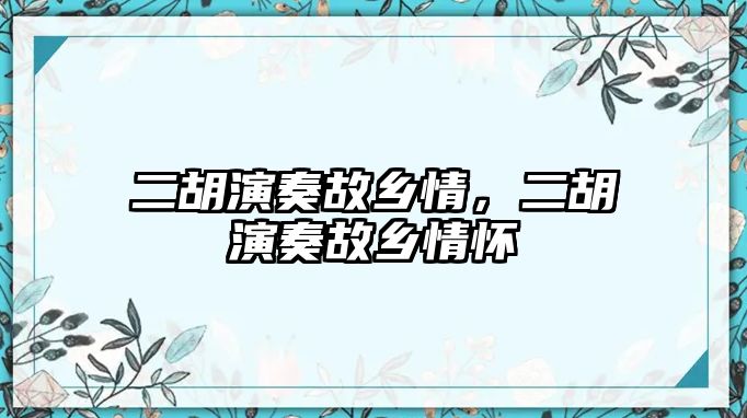 二胡演奏故鄉情，二胡演奏故鄉情懷