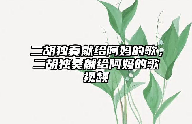 二胡獨奏獻給阿媽的歌，二胡獨奏獻給阿媽的歌視頻