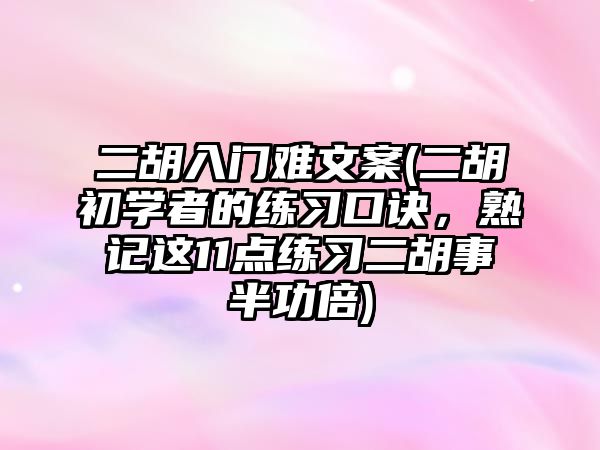 二胡入門難文案(二胡初學者的練習口訣，熟記這11點練習二胡事半功倍)