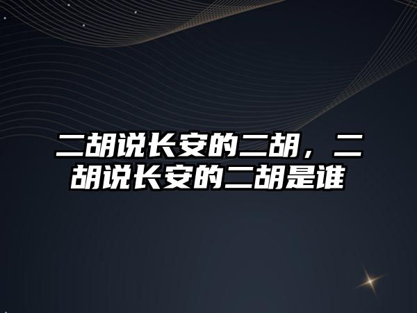 二胡說長安的二胡，二胡說長安的二胡是誰