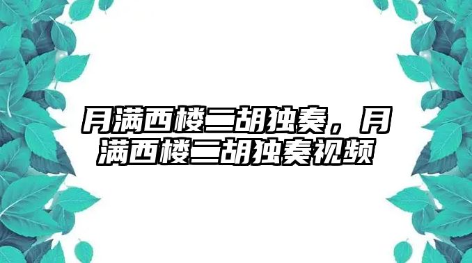 月滿西樓二胡獨奏，月滿西樓二胡獨奏視頻