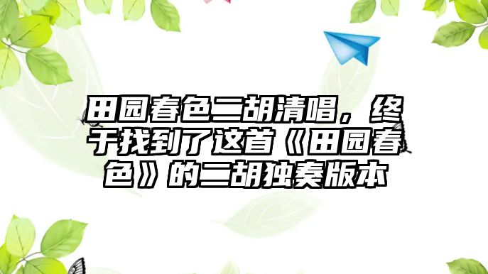 田園春色二胡清唱，終于找到了這首《田園春色》的二胡獨奏版本