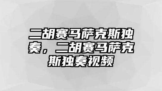 二胡賽馬薩克斯獨奏，二胡賽馬薩克斯獨奏視頻