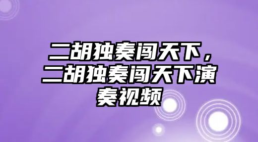 二胡獨奏闖天下，二胡獨奏闖天下演奏視頻