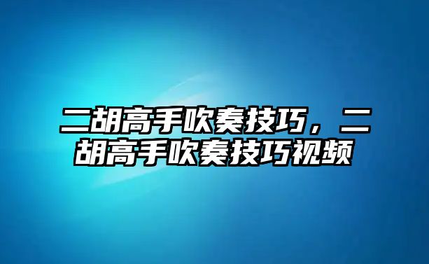 二胡高手吹奏技巧，二胡高手吹奏技巧視頻