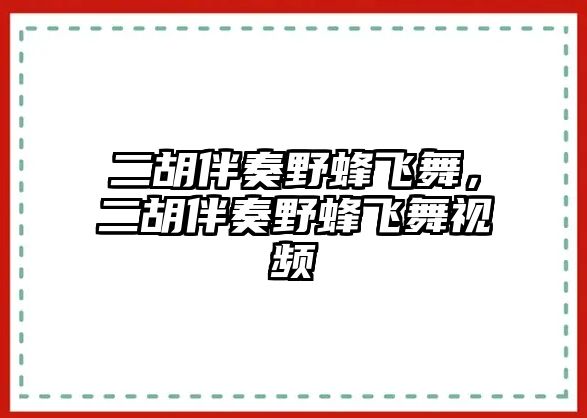 二胡伴奏野蜂飛舞，二胡伴奏野蜂飛舞視頻