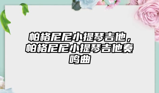 帕格尼尼小提琴吉他，帕格尼尼小提琴吉他奏鳴曲