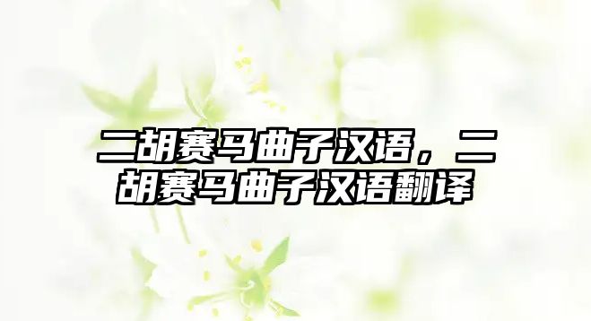 二胡賽馬曲子漢語，二胡賽馬曲子漢語翻譯