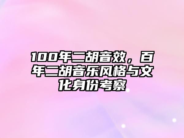 100年二胡音效，百年二胡音樂風格與文化身份考察