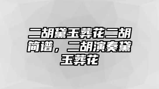 二胡黛玉葬花二胡簡譜，二胡演奏黛玉葬花