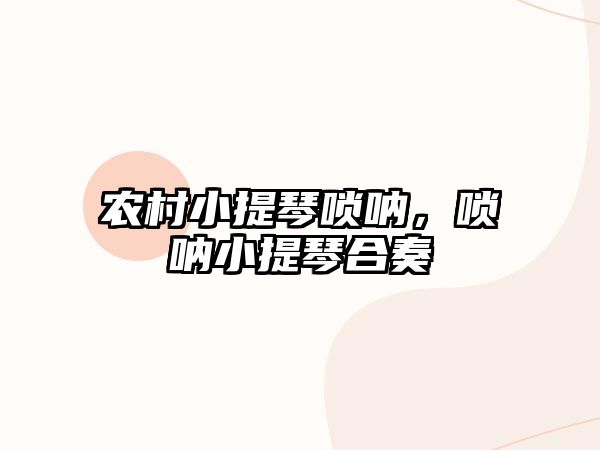 農村小提琴嗩吶，嗩吶小提琴合奏