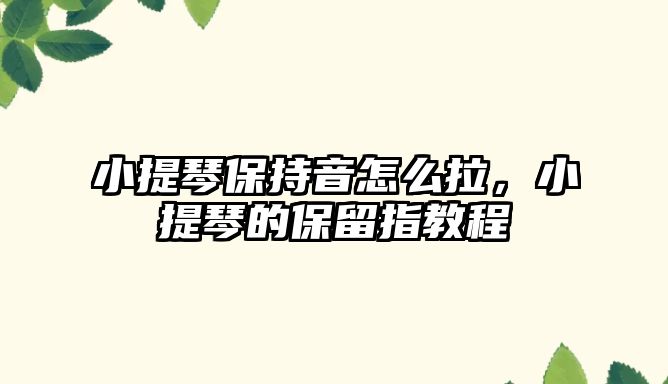 小提琴保持音怎么拉，小提琴的保留指教程