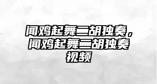 聞雞起舞二胡獨奏，聞雞起舞二胡獨奏視頻