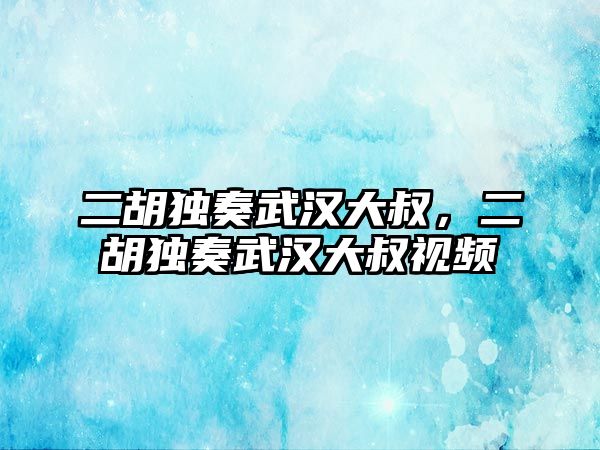 二胡獨奏武漢大叔，二胡獨奏武漢大叔視頻