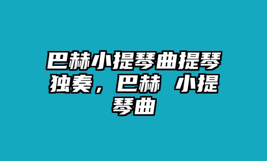 巴赫小提琴曲提琴獨奏，巴赫 小提琴曲