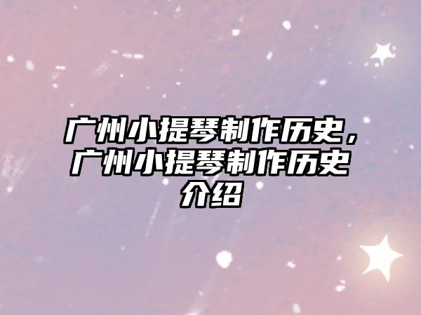 廣州小提琴制作歷史，廣州小提琴制作歷史介紹