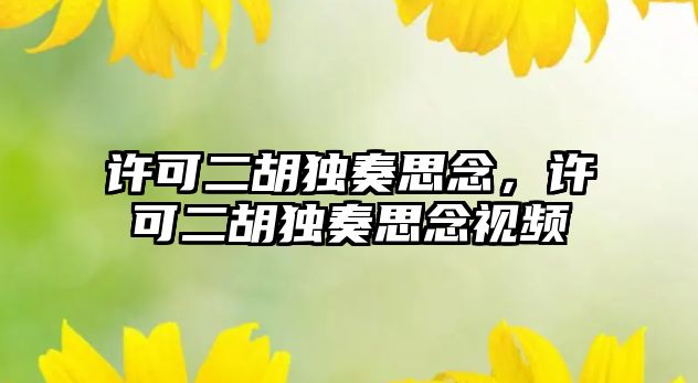 許可二胡獨奏思念，許可二胡獨奏思念視頻