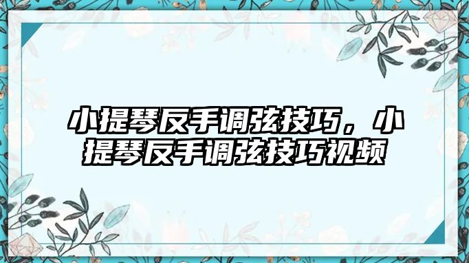 小提琴反手調弦技巧，小提琴反手調弦技巧視頻