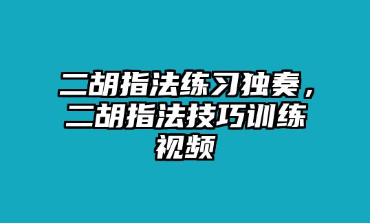 二胡指法練習獨奏，二胡指法技巧訓練視頻