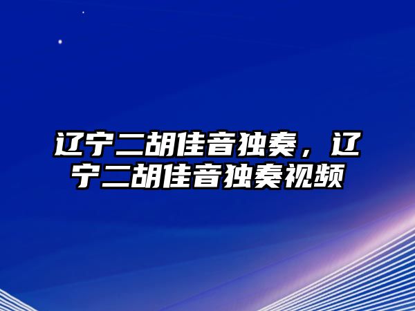 遼寧二胡佳音獨奏，遼寧二胡佳音獨奏視頻