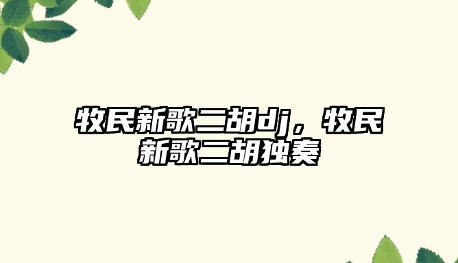 牧民新歌二胡dj，牧民新歌二胡獨奏