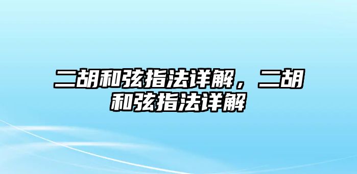 二胡和弦指法詳解，二胡和弦指法詳解