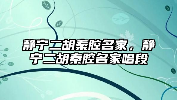 靜寧二胡秦腔名家，靜寧二胡秦腔名家唱段