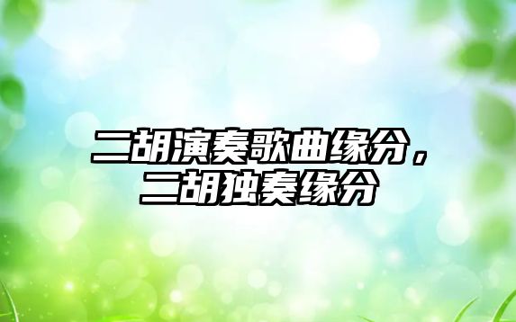 二胡演奏歌曲緣分，二胡獨奏緣分