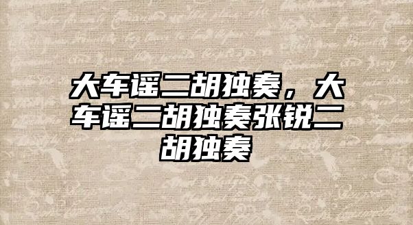 大車謠二胡獨奏，大車謠二胡獨奏張銳二胡獨奏