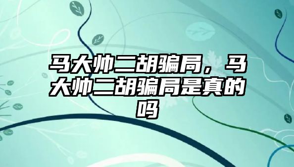 馬大帥二胡騙局，馬大帥二胡騙局是真的嗎