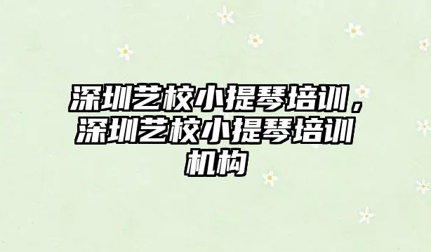 深圳藝校小提琴培訓，深圳藝校小提琴培訓機構