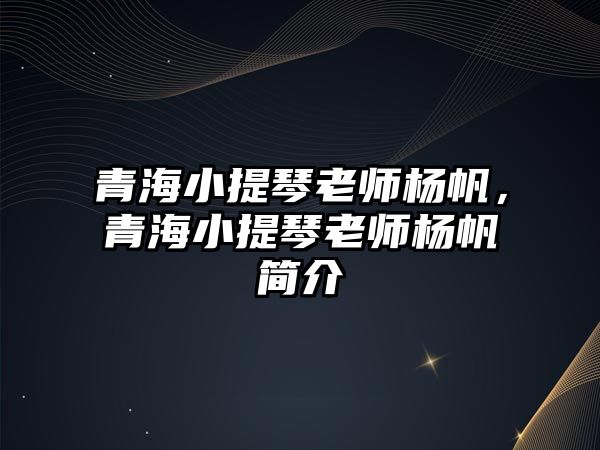 青海小提琴老師楊帆，青海小提琴老師楊帆簡介