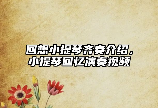 回想小提琴齊奏介紹，小提琴回憶演奏視頻